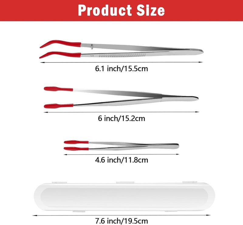 Anglekai 3PCS Tip Tweezers, Silicone Rubber Flat Tipped Tweezers Bent Tip for Jewelry Coin Stamp (Red) - Image 2